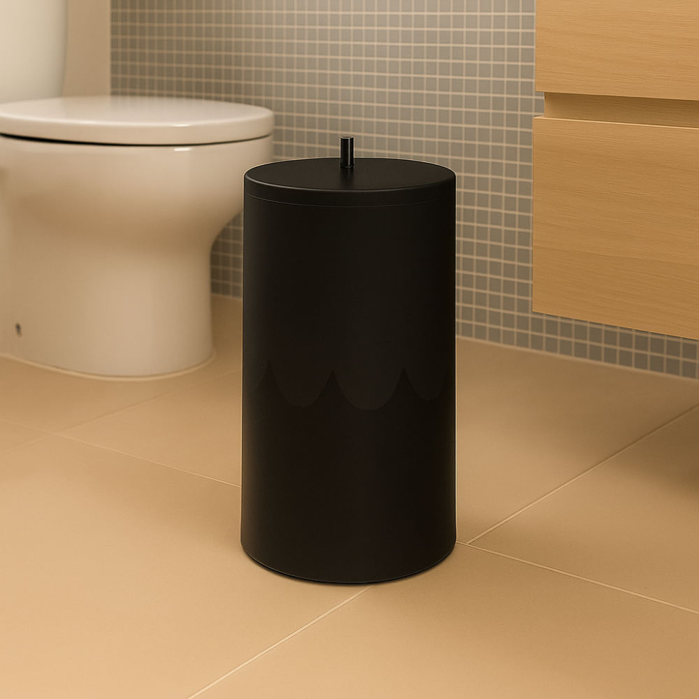 Lixeira com Tampa Fechada Tube Preto Banho Mais